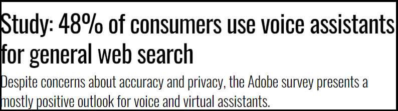 48% of consumers are using voice assistants for web searches (Search Engine Land)