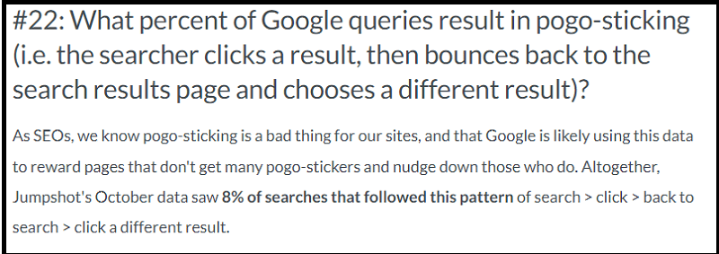 Google queries that result in pogo-sticking are the 8% (MOZ)