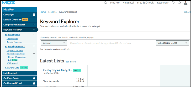 Keyword Explorer by Moz (screenshot)
