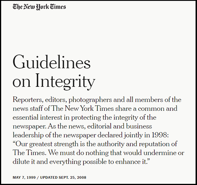 New York Times integrity guidelines
