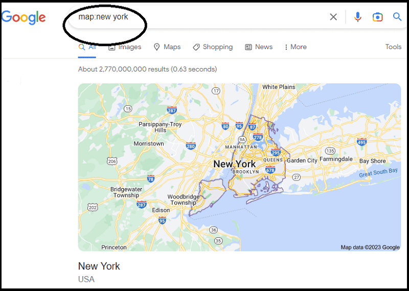 SERP for the Google operator map