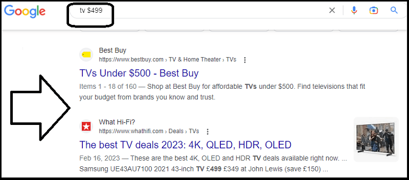 Search operator to be used for looking for certain range of priced items on Google