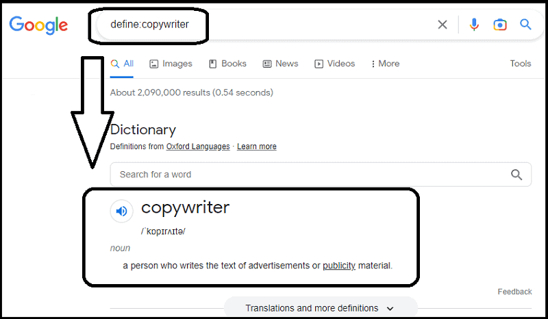 Search result for the command define:copywriter