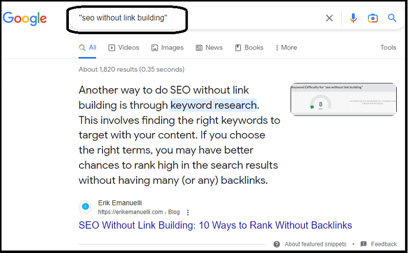 Search result for the query "SEO without link building"