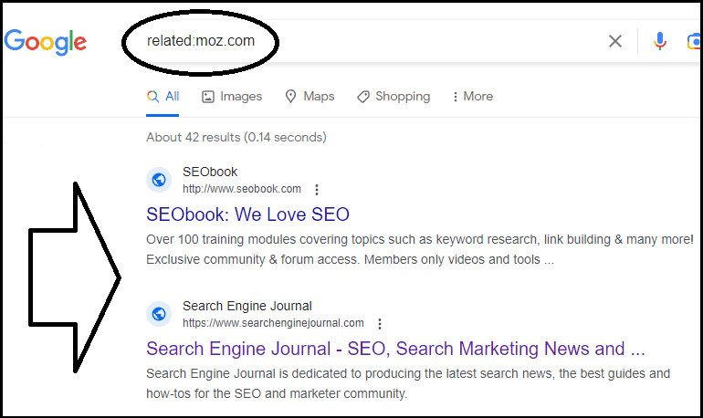 Search results for the Google operator "related:moz.com"