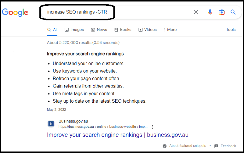 Search results for the command "increase SEO rankings -CTR"