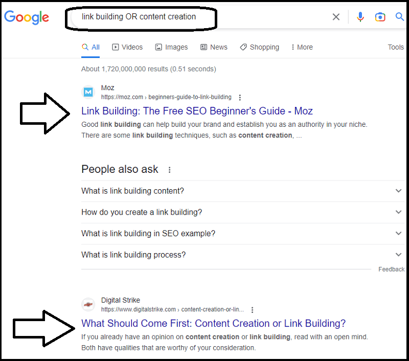 Search results for the command "link building or content creation"