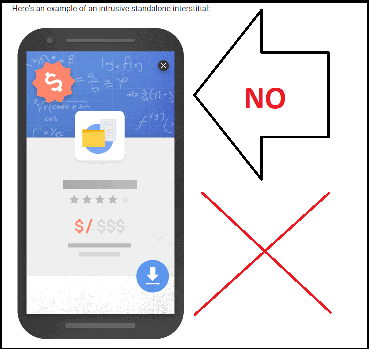 Example of intrusive standalone interstitial (credit to Google Search Central documentation)