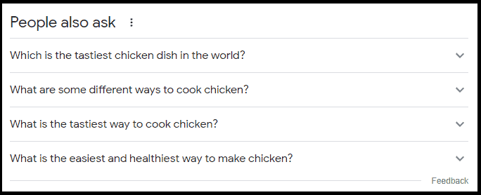 People Also Ask section for the query chicken recipe